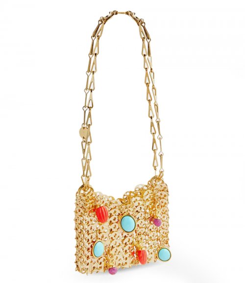 ICONIC GOLD NANO 1969 BAG EMBELISHED WITH MULTI COLORED PAMPILLES