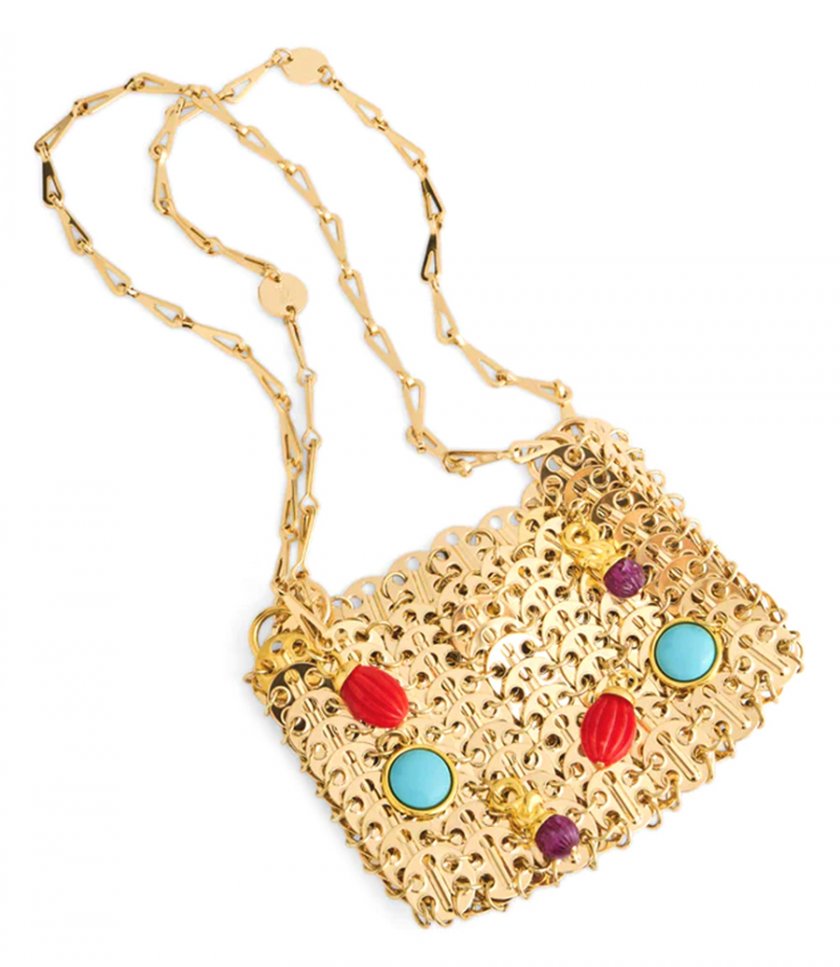 ICONIC GOLD NANO 1969 BAG EMBELISHED WITH MULTI COLORED PAMPILLES