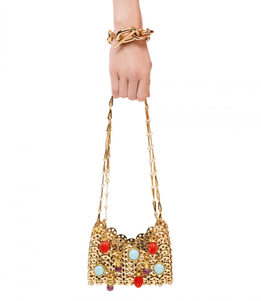 ICONIC GOLD NANO 1969 BAG EMBELISHED WITH MULTI COLORED PAMPILLES