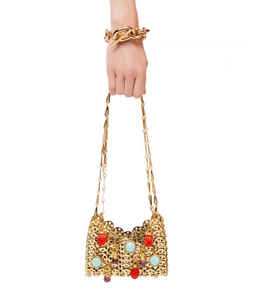 ICONIC GOLD NANO 1969 BAG EMBELISHED WITH MULTI COLORED PAMPILLES