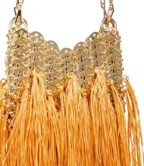 ICONIC GOLD 1969 NANO BAG HAND CRAFTED WITH RAFFIA FRINGES