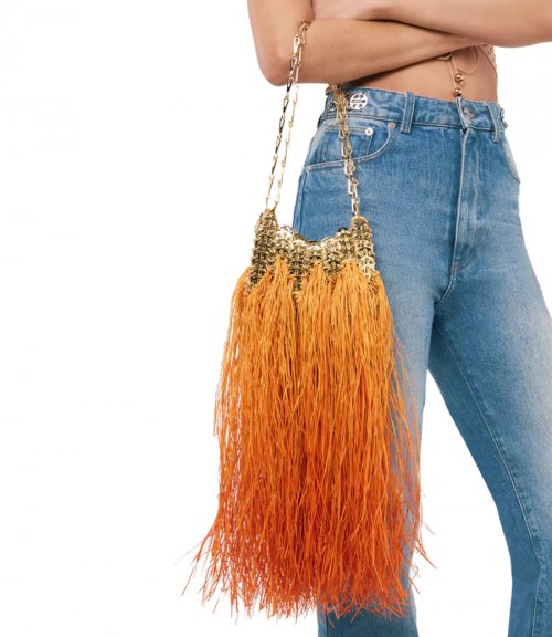 ICONIC GOLD 1969 NANO BAG HAND CRAFTED WITH RAFFIA FRINGES