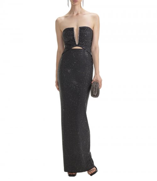 BLACK JERSEY RHINESTONE MAXI DRESS