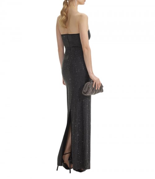 BLACK JERSEY RHINESTONE MAXI DRESS