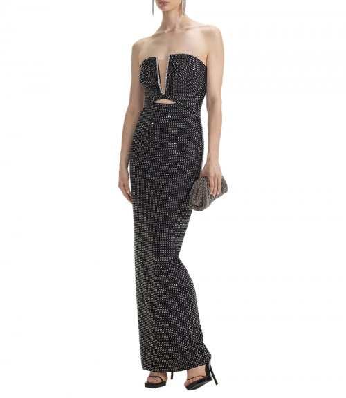 BLACK JERSEY RHINESTONE MAXI DRESS