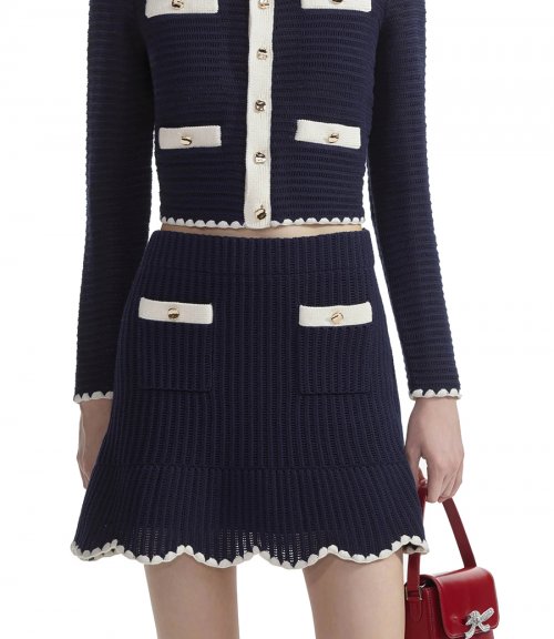 NAVY CROCHET CONTRAST TRIM MINI SKIRT