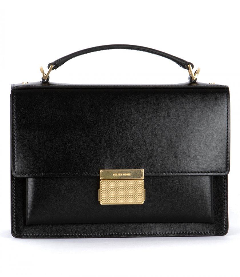 BAGS - VENEZIA BAG IN BLACK BOARDED LEATHER WITH GOLD DETAILS