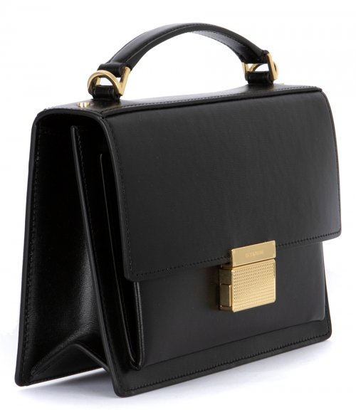 VENEZIA BAG IN BLACK BOARDED LEATHER WITH GOLD DETAILS