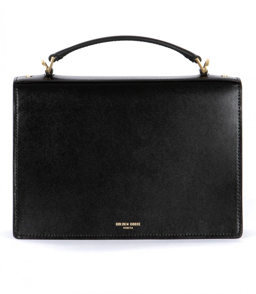 VENEZIA BAG IN BLACK BOARDED LEATHER WITH GOLD DETAILS