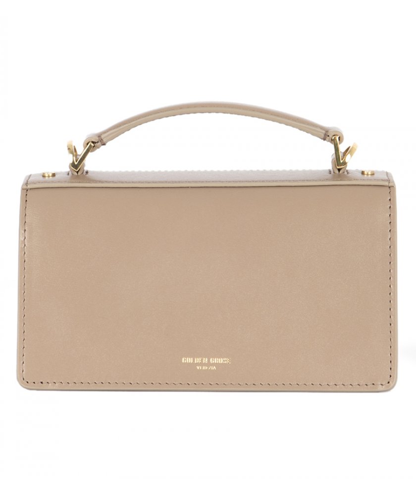 SMALL VENEZIA BAG IN BEIGE BOARDED LEATHER WITH GOLD DETAILS