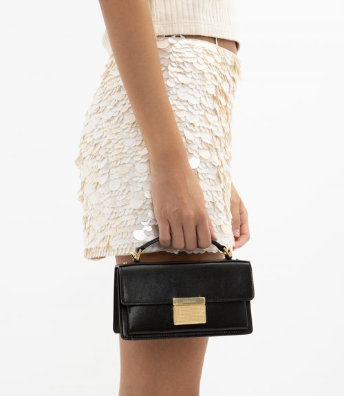 SMALL VENEZIA BAG IN BOARDED LEATHER WITH GOLD DETAILS