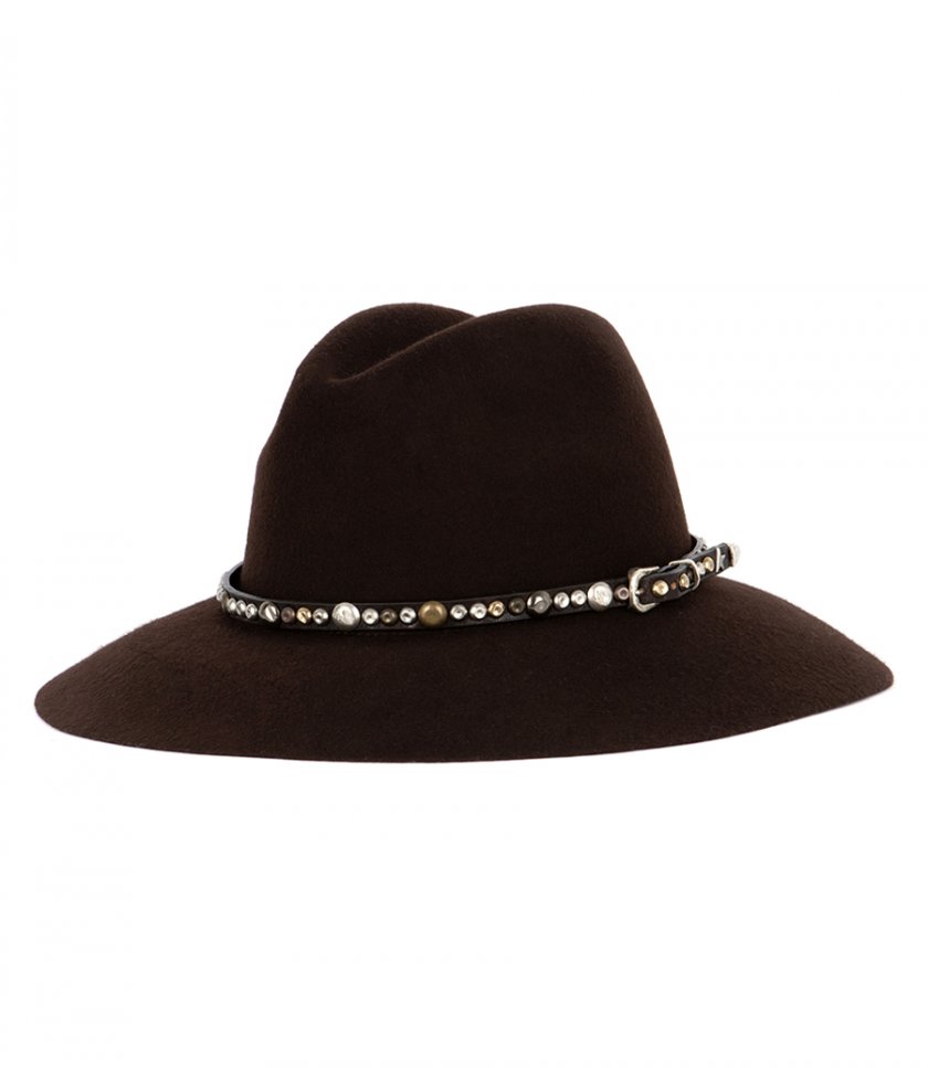 HATS - COFFEE-BROWN HAT WITH STUDDED LEATHER STRAP