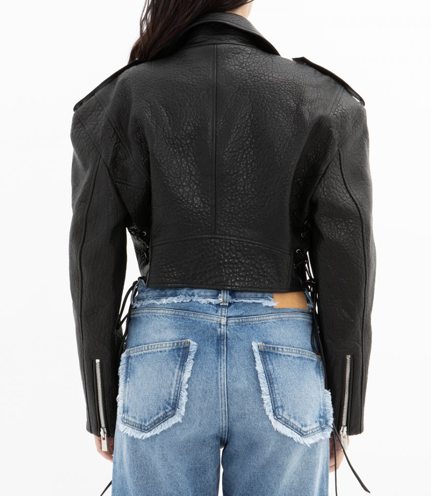 CROPPED LEATHER BIKER JACKET