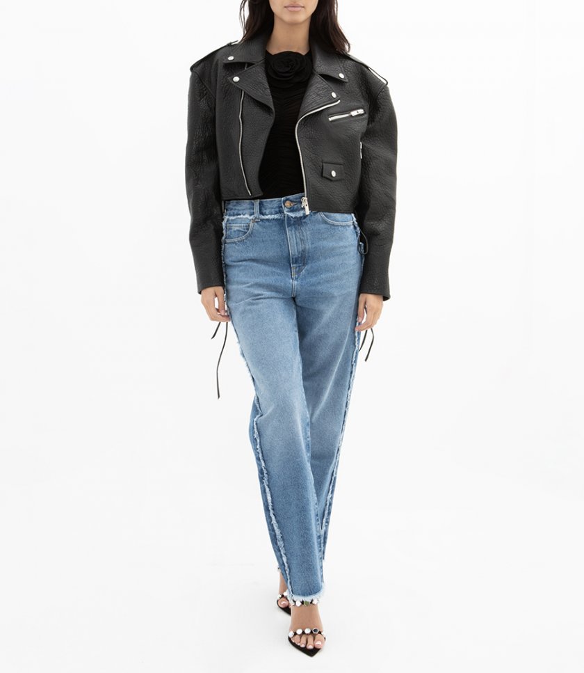 CROPPED LEATHER BIKER JACKET