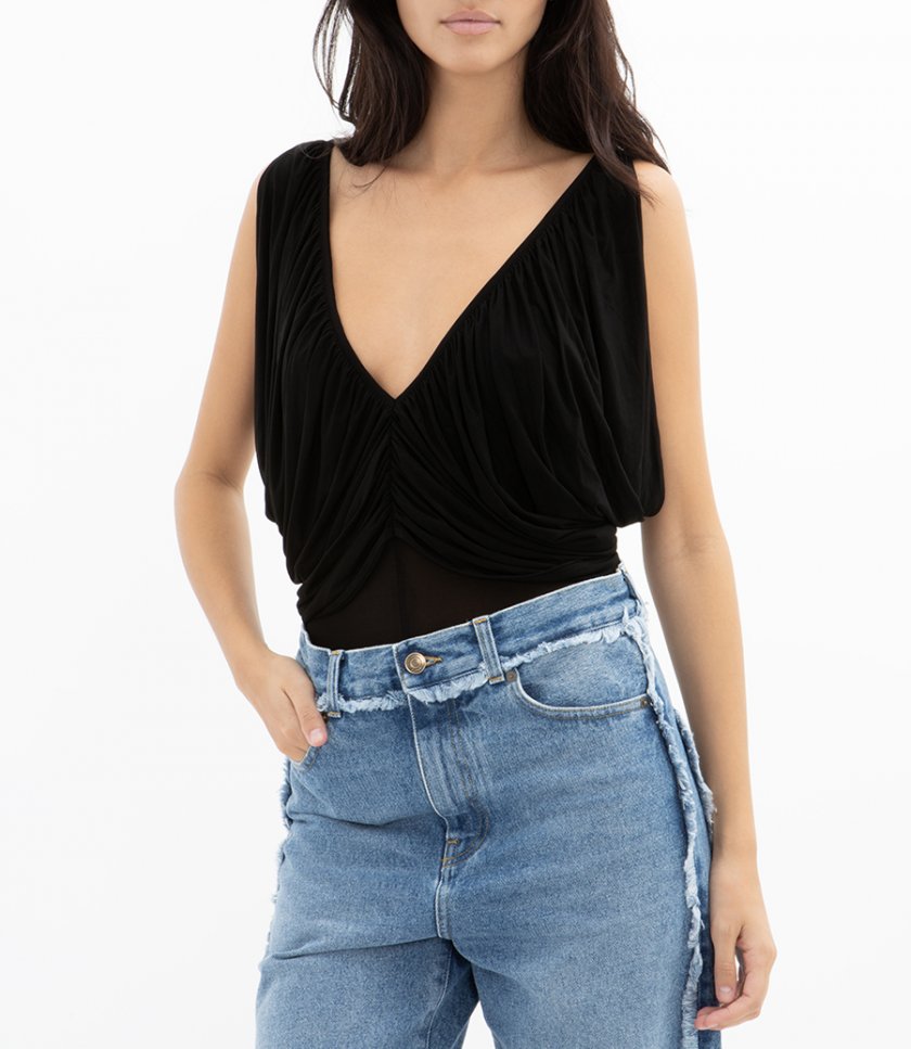 RUCHED V NECK BODYSUIT