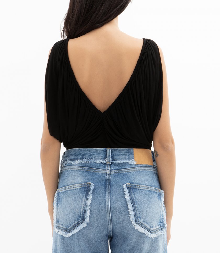 RUCHED V NECK BODYSUIT