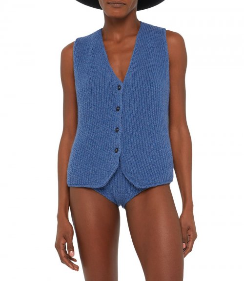 KNITTED RIBBED DENIM-NO-DENIM VEST