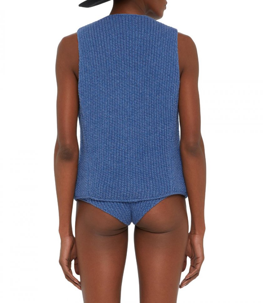 KNITTED RIBBED DENIM-NO-DENIM VEST