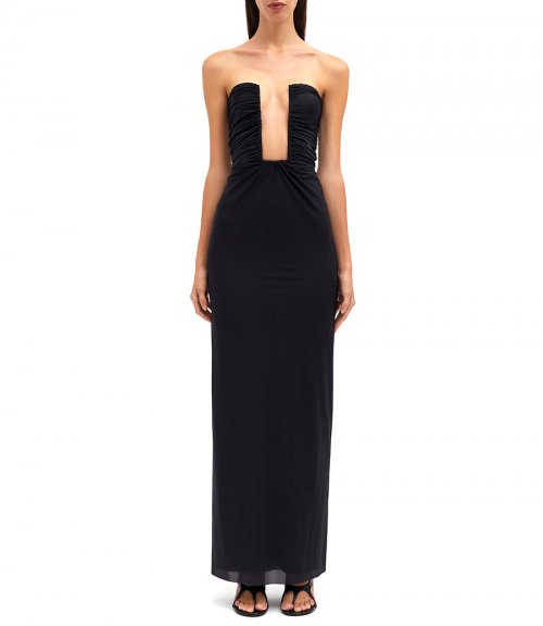 PLUNGE STRAPLESS COLUMN DRESS