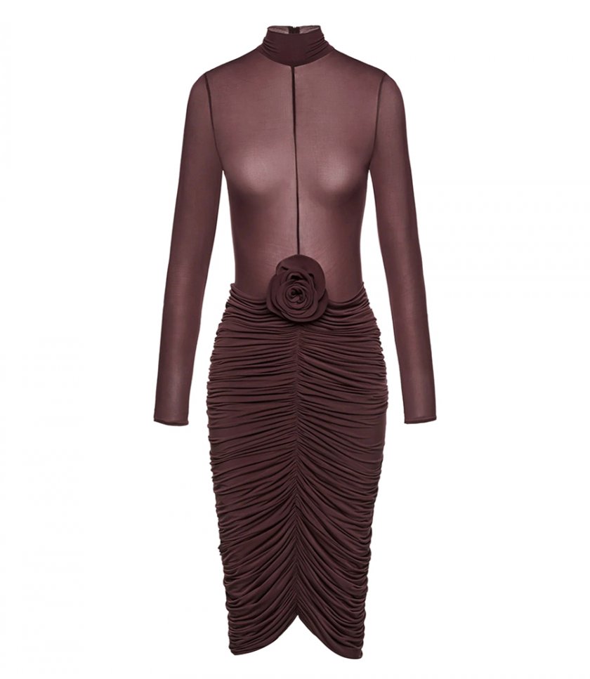 JUST IN - SHEER HIGH NECK MIDI DRESS