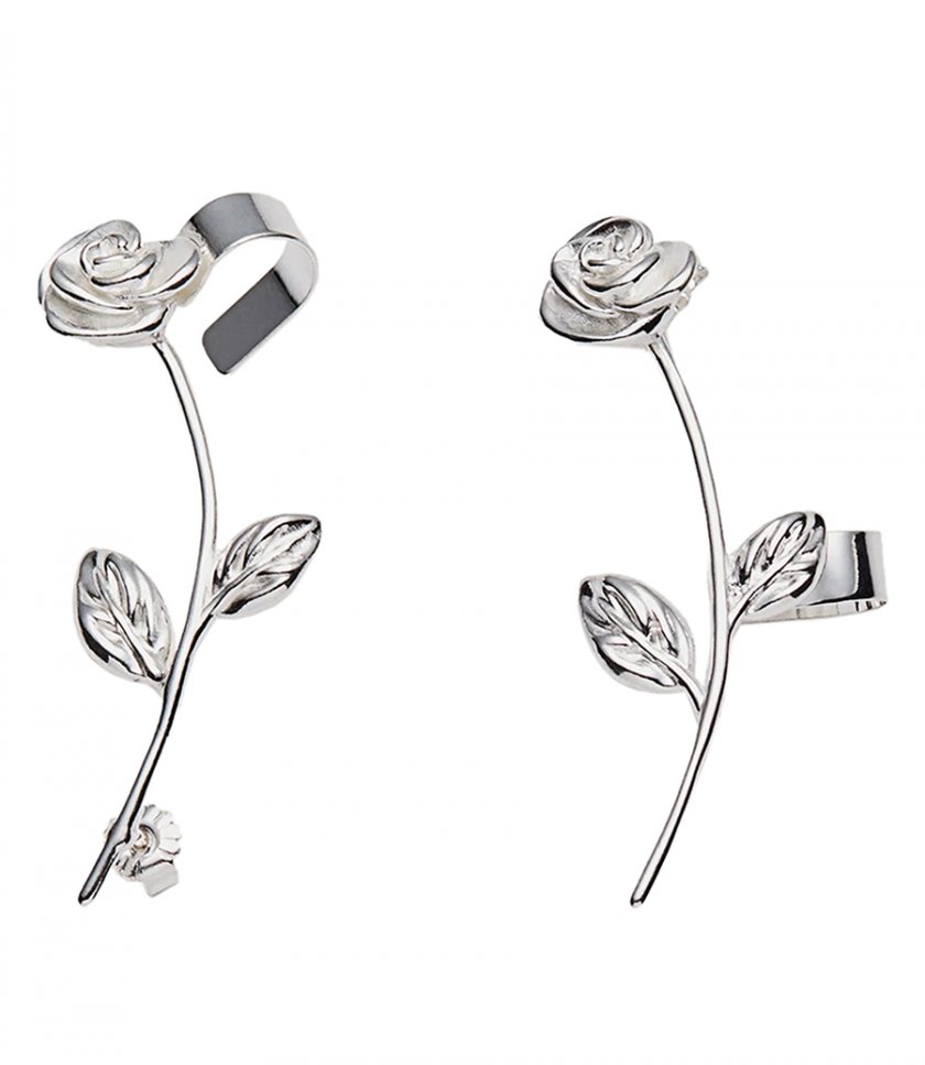 SILVER ROSE CUFF EARRINGS