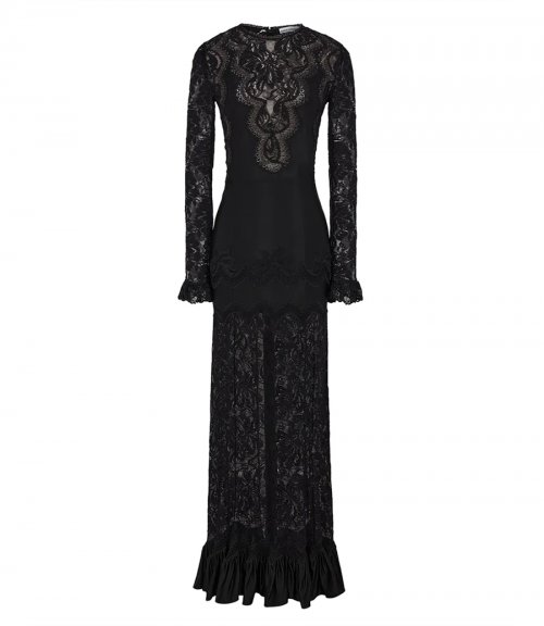 BLACK LONG DRESS IN JERSEY AND LACE