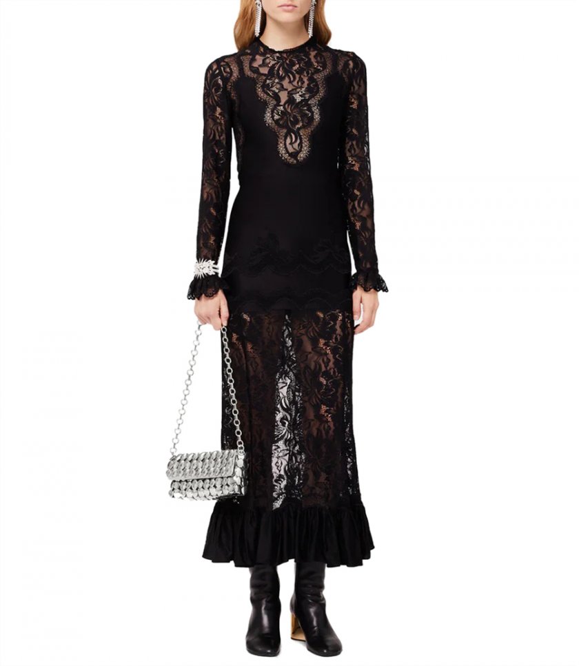 BLACK LONG DRESS IN JERSEY AND LACE