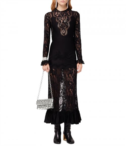 BLACK LONG DRESS IN JERSEY AND LACE