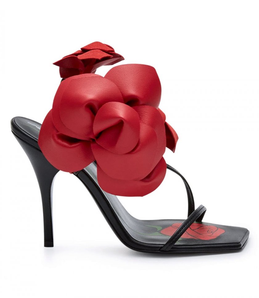 HIGH-HEEL - ROSE APPLIQUE LEATHER SANDALS