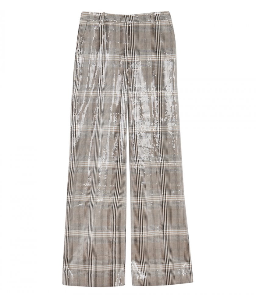 JUST IN - SEQUIN PLAID WIDE LEG PANT