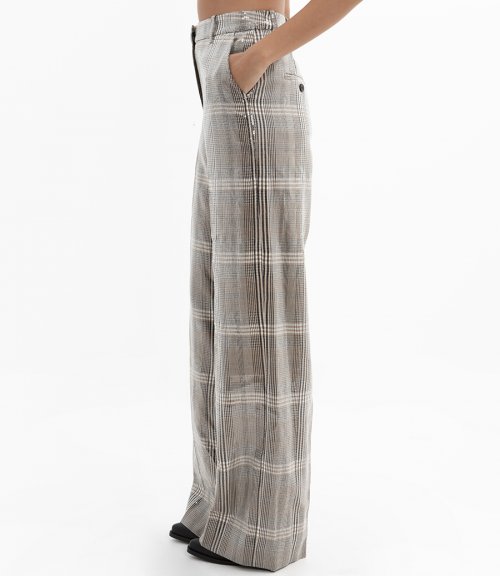 SEQUIN PLAID WIDE LEG PANT