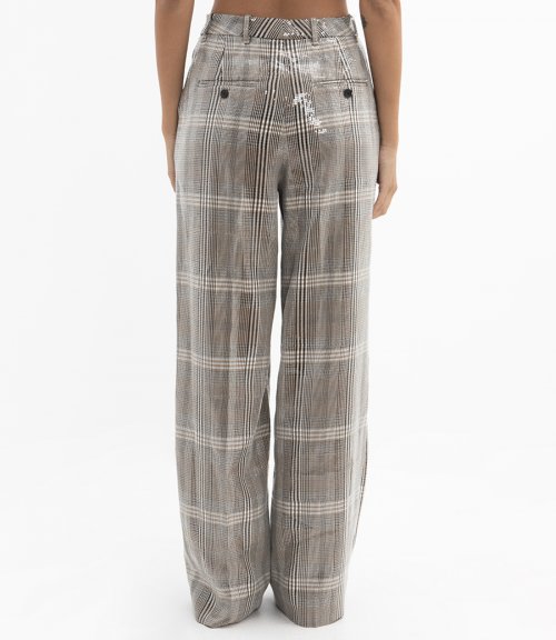 SEQUIN PLAID WIDE LEG PANT