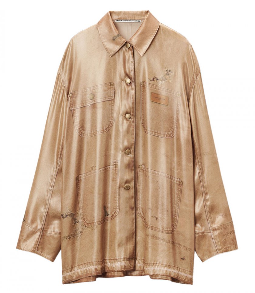 JUST IN - OVERSIZED SHIRT IN WORKWEWAR TROMPE-L'OEIL PRINT