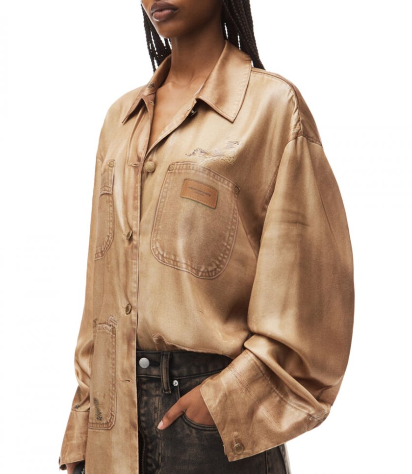 OVERSIZED SHIRT IN WORKWEWAR TROMPE-L'OEIL PRINT