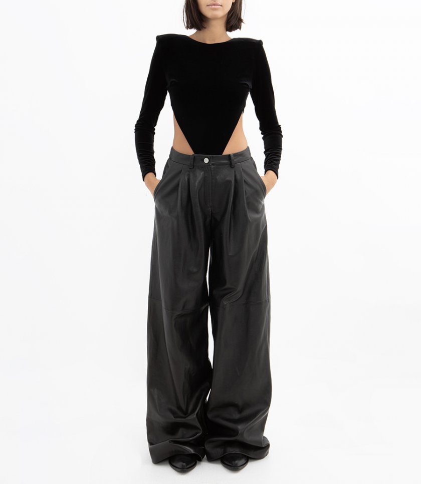 WIDE-LEG TAILORED LEATHER PANTS