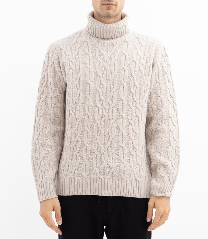 CABLE ROLL NECK PULLOVER