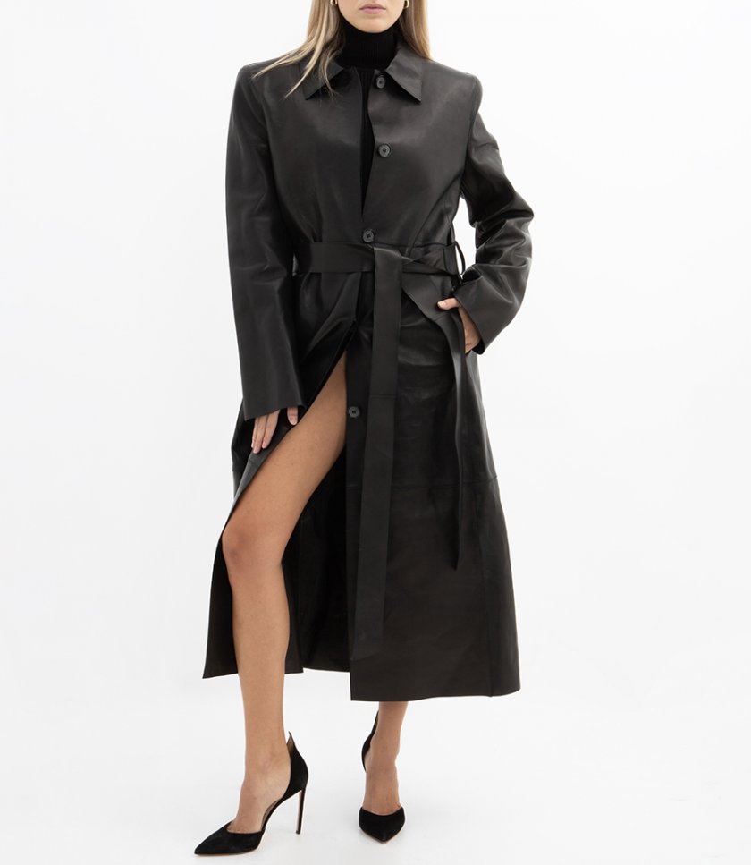 BELTED LEATHER COAT