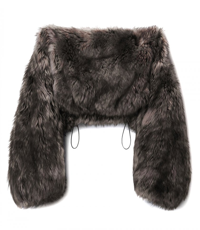 JUST IN - OVERSIZE CROPPED SHRUG IN LAMB SHEARLING