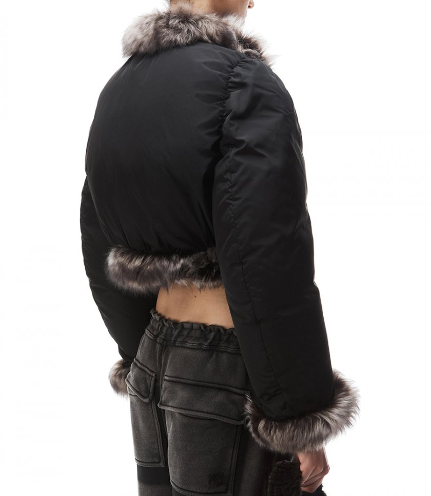 CARDIGAN PUFFER WITH FUR TRIM