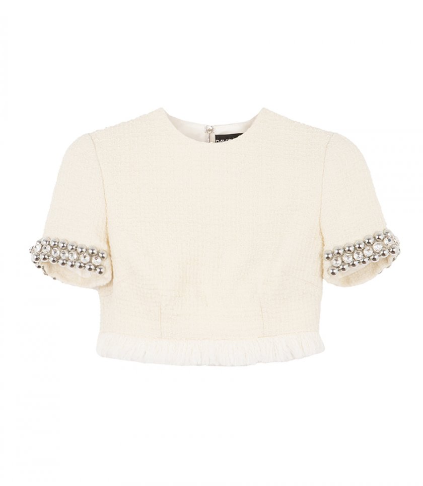 TOPS - BOUCLE AND CRYSTAL CHAIN CROP TOP