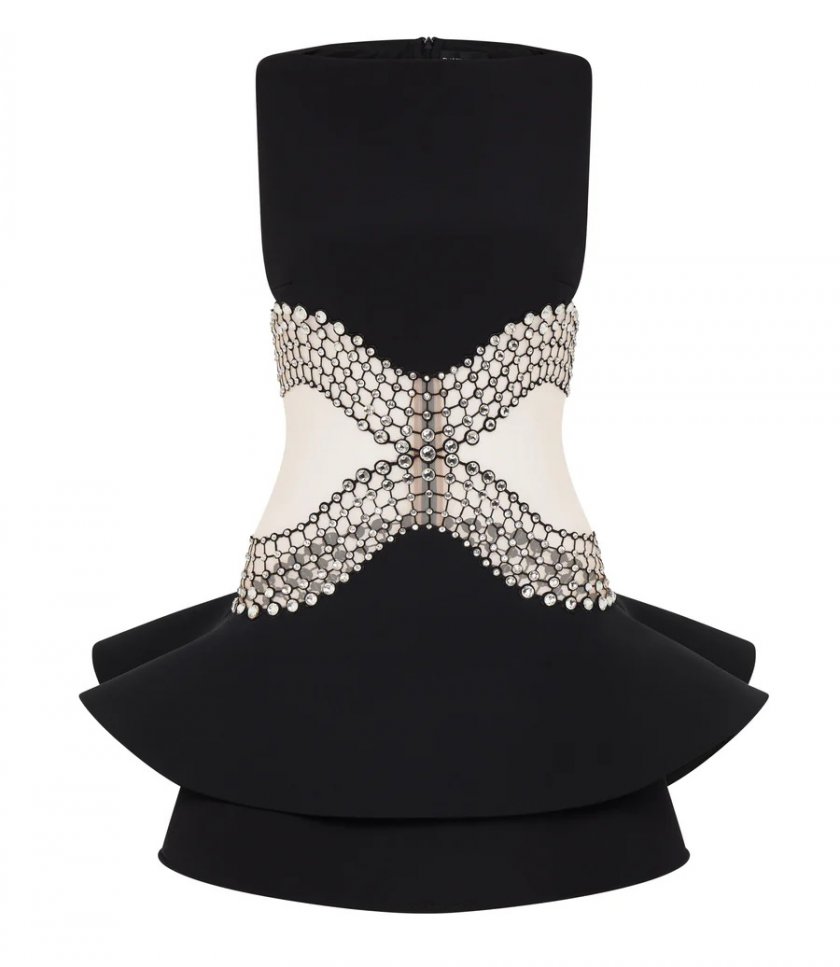 JUST IN - CRYSTAL EMBROIDERED PEPLUM MINI DRESS