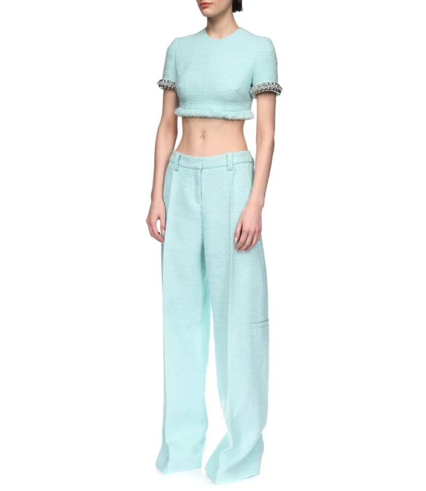 WIDE LEG TAILORED BOUCLE TROUSERS