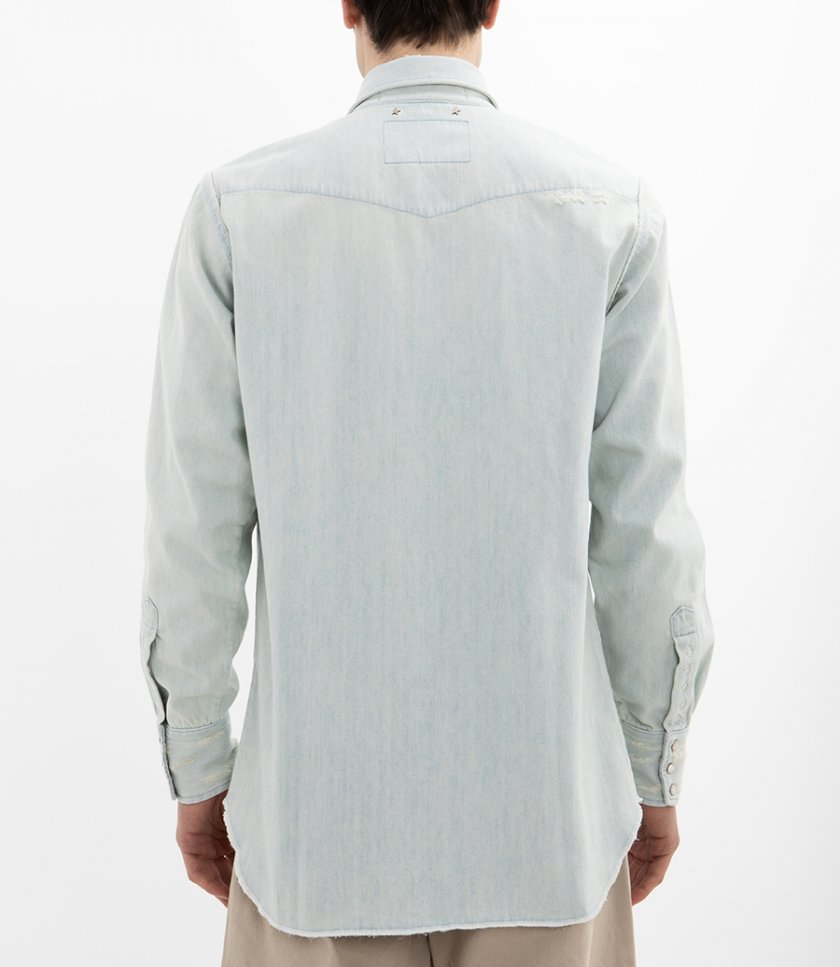 MEN'S BLEACHED DENIM SHIRT WITH HAMMERED STUDS