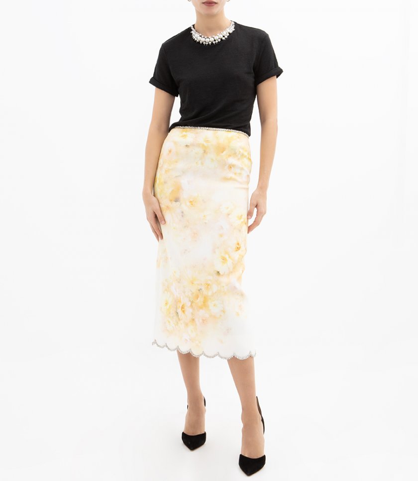 CRUSH SCALLOPED MIDI SKIRT