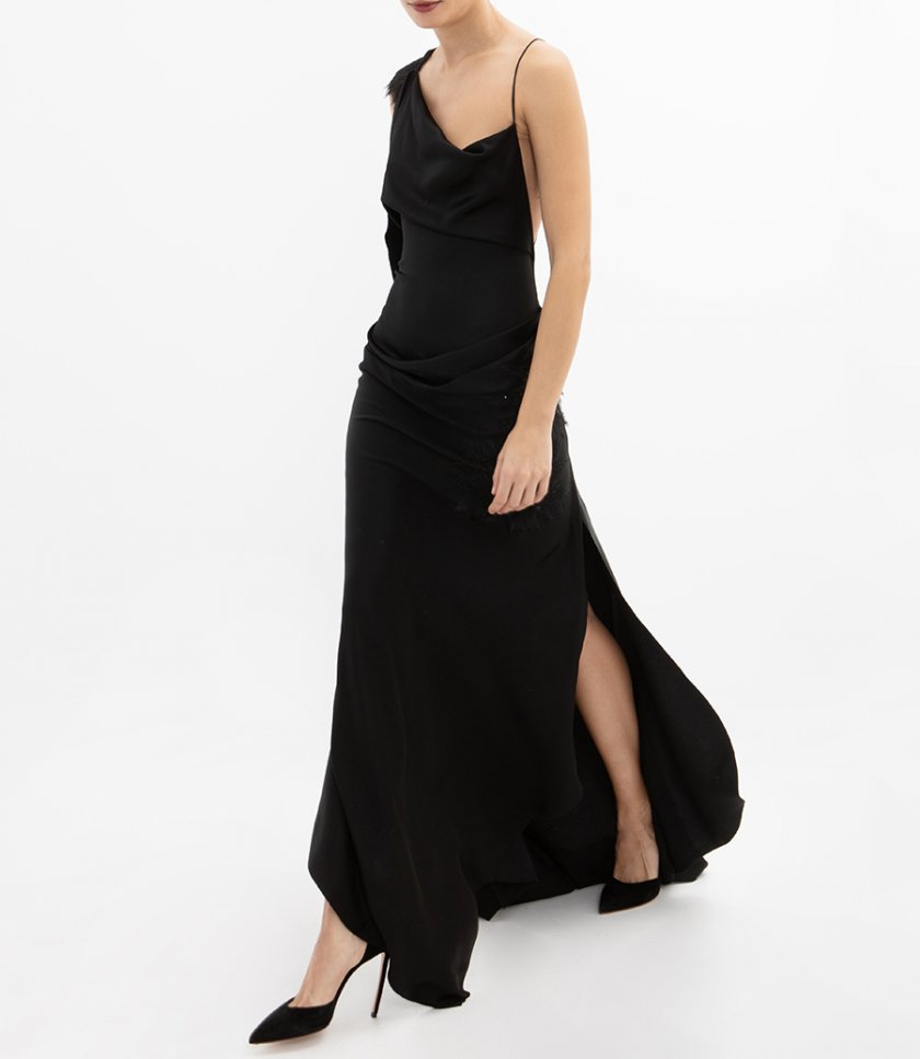 ASYMMETRIC DRAPED CAMI GOWN