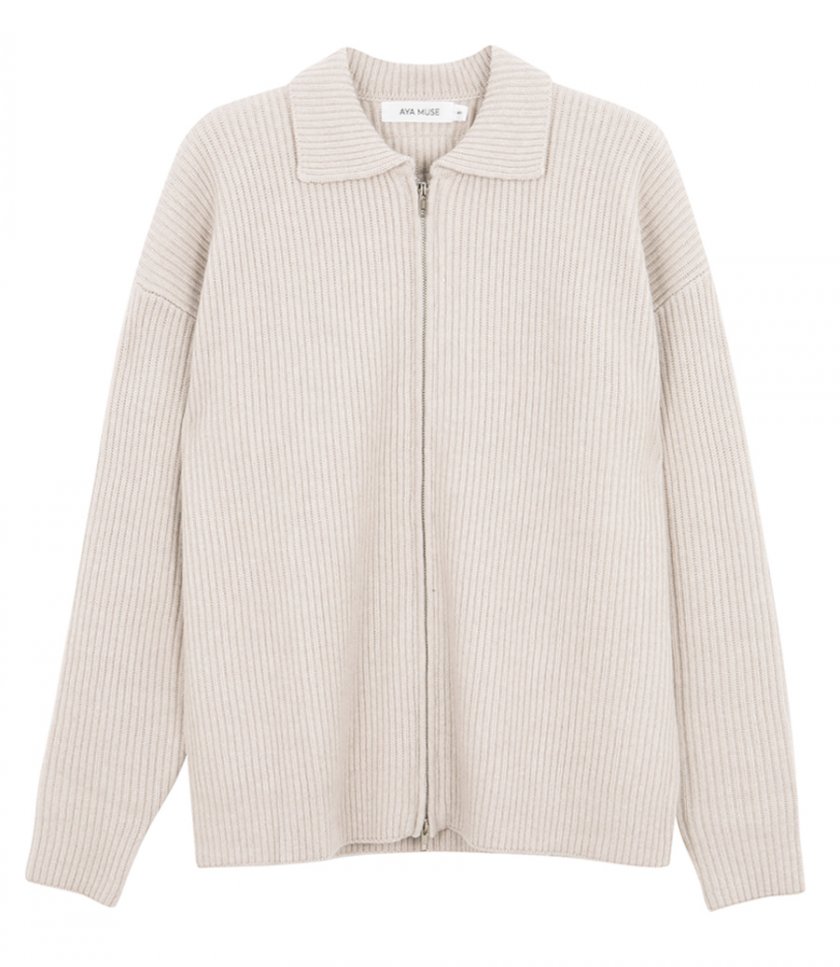 AYA MUSE - CASHMERE COLLARED ZIP UP