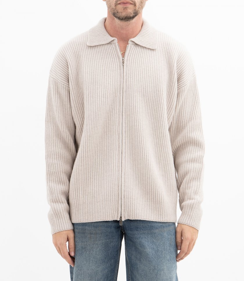 CASHMERE COLLARED ZIP UP