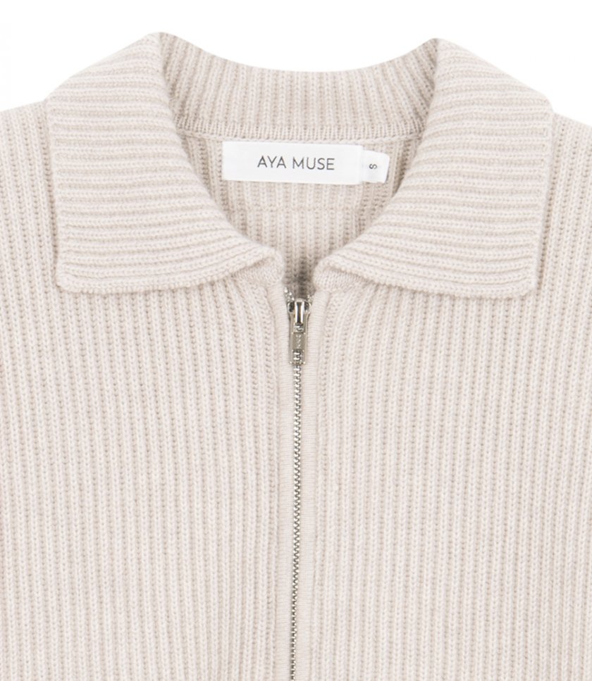 CASHMERE COLLARED ZIP UP