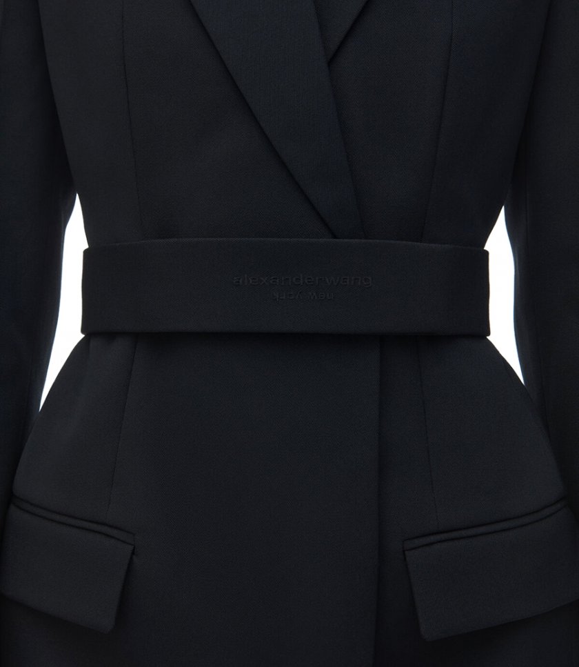 TAILORED BELTED BLAZER DRESS WITH LOGO EMBROIDERY