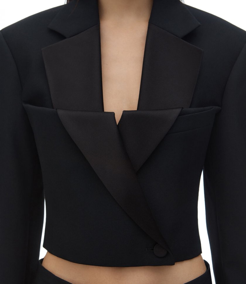 DOUBLE BREASTED TUXEDO CROPPED BLAZER